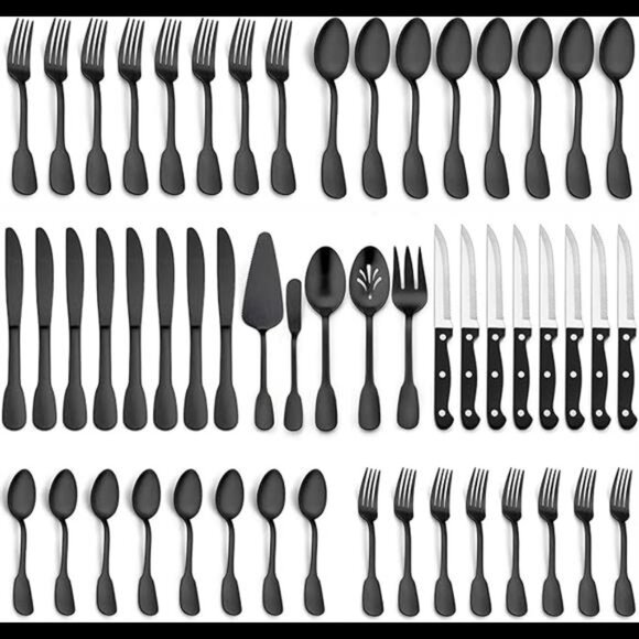 77-Piece Matte Black Silverware FlatwareSet,Plus Steak Knives & Serving Utensils - Picture 8 of 8